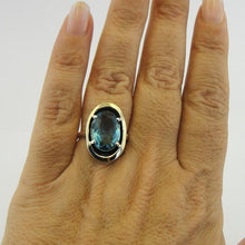 Load image into Gallery viewer, Hadar Designers Blue Topaz CZ 9k Yellow Gold 925 Silver Ring 6,7,8,9,10,11 (MS