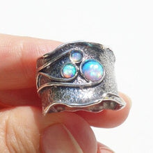 Load image into Gallery viewer, Blue Opal Ring  925 Sterling Silver size 6.5, 7 Handmade Hadar Designers () LAST