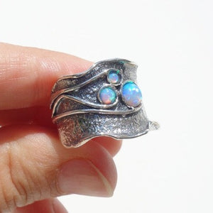 Blue Opal Ring  925 Sterling Silver size 6.5, 7 Handmade Hadar Designers () LAST