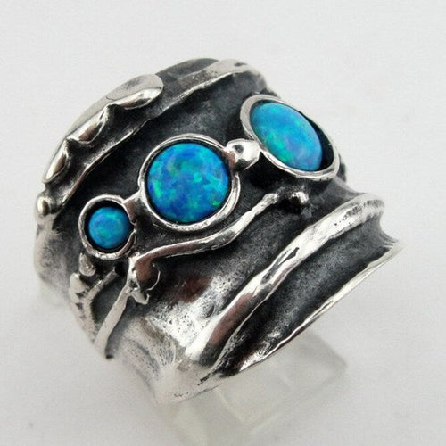 Blue Opal Ring 925 Sterling Silver 7,8,9,10 Handmade Hadar Designers  (H)