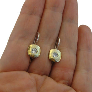 Hadar Designers White Zircon 9k Yellow Gold Sterling Silver Earrings Handmade(MS
