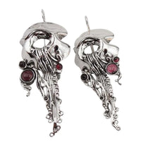 Load image into Gallery viewer, Hadar Designers Red Garnet Earrings Handmade Long Dangle Sterling Silver (H 239)
