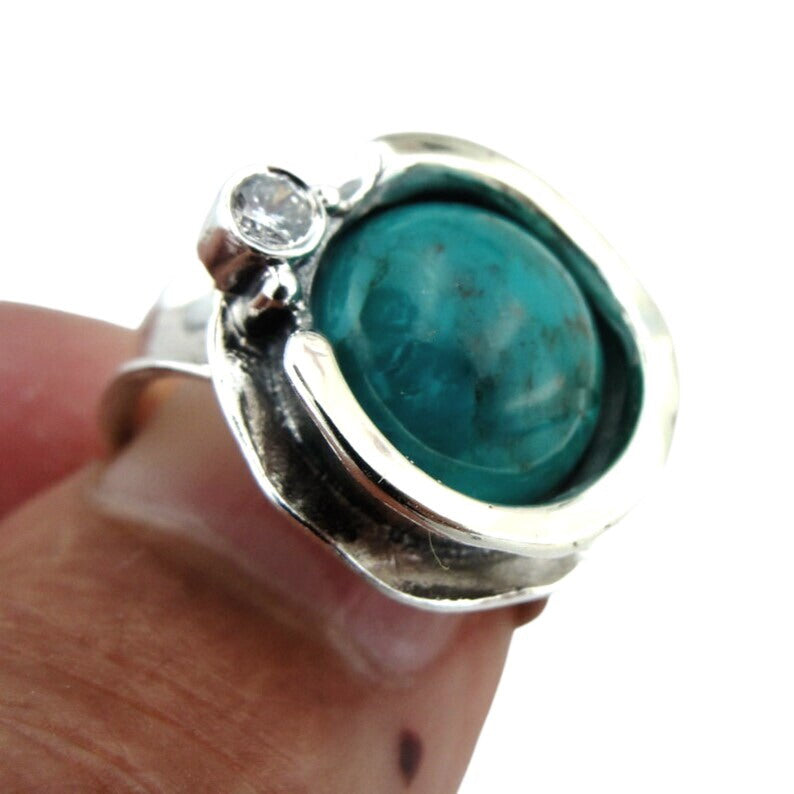 Hadar Designers Turquoise Ring 9k Yellow Gold 925 Silver 6,7,8,9,10 Handmade (Ms