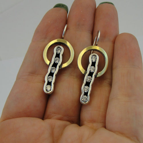 Hadar Designers earrings 9k yellow gold sterling silver zircon handmade (ms1744)