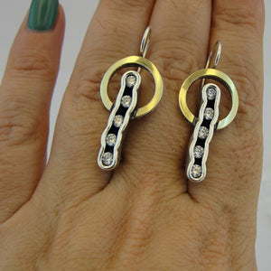 Hadar Designers earrings 9k yellow gold sterling silver zircon handmade (ms1744)