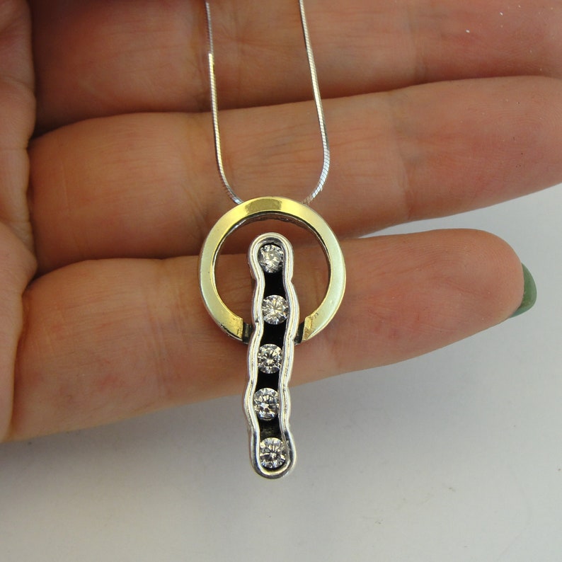 Hadar Designers 9k yellow gold 925 silver zircon pendant handmade modern art (ms