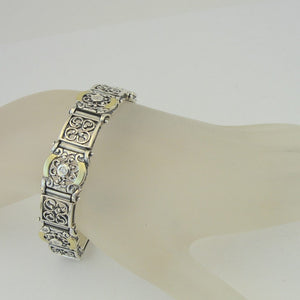 Hadar Designers Filigree Bracelet Handmade 9k Yellow Gold 925 Silver Zircon (Ms)