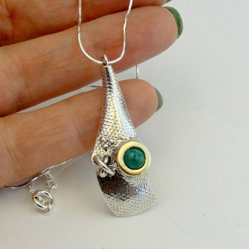 Hadar Designers Crisocolla Sterling Silver 9k Yellow Gold Pendant Handmade (ms)Y