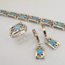Load image into Gallery viewer, Hadar Designers Blue Opal Dangle Ring, 9k Yellow Gold 925 Silver 7,8,9, (S 2613)