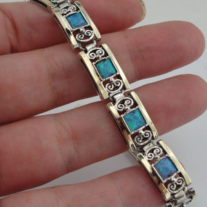 Hadar Designers Blue Opal Bracelet 9k Yellow Gold 925 Sterling Silver (S 2613)