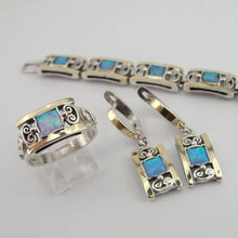 Load image into Gallery viewer, Hadar Designers Blue Opal Earrings, Ring, Pendant Gold Silver SET (S 2613