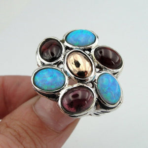 Hadar Designers Garnet Opal Ring Handmade 9k Gold 925 Silver size 6.5, 7 () ONLY
