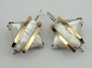 Hadar Designers Pearl Earrings 9k Yellow Gold Sterling Silver White (VS 1569)