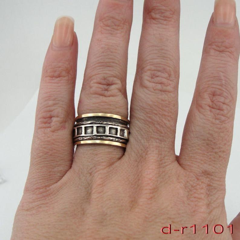 Hadar Designers Swivel Yellow Gold 925 Silver Ring 7,7.5,8.5,9 Handmade () SALE