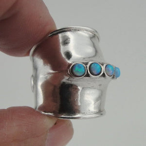 Hadar Designers Blue Opal Wide Ring 6,7,8,9,10 Handmade 925 Sterling Silver (H)y