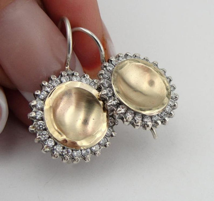 Hadar Designers 9k Yellow Gold Sterling Silver Zircon Earrings Impressive (Ms)Y