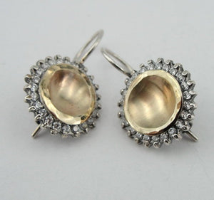 Hadar Designers 9k Yellow Gold Sterling Silver Zircon Earrings Impressive (Ms)
