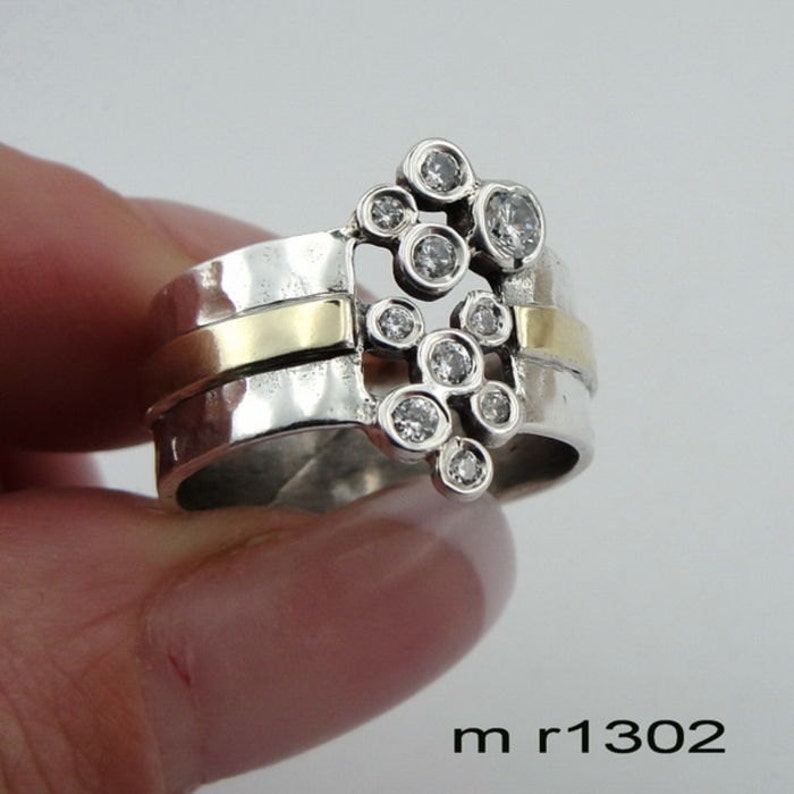 Hadar Designers Handmade 9k Yellow Gold Sterling Silver Zircon Ring 6,7,8,9, (M)