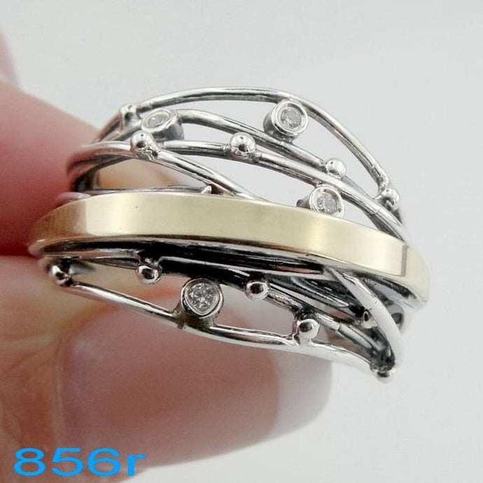 Hadar Designers 9k Yellow Gold 925 Silver Zircon Ring sz 6,7,8,9 WILD (Ms r856)