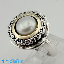 Load image into Gallery viewer, Hadar Designers 9k Yellow Gold 925 Silver White Pearl Ring 6,7,8,9 Handmade (Ms
