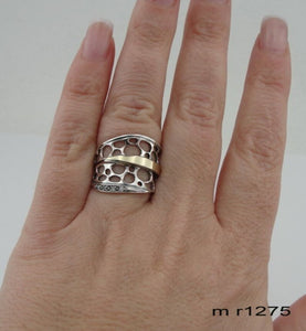 Hadar Designers 9k Yellow Gold 925 Silver Zircon Ring Israel Art 6,7,8,9,10 (Ms)
