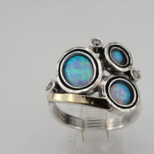 Load image into Gallery viewer, Blue Opal Ring 9k Yellow Gold 925 Silver 6.5,7,8,9 Handmade Hadar Designers  (MS)