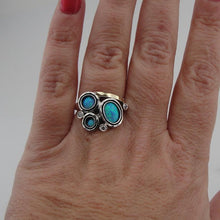 Load image into Gallery viewer, Hadar Designers 9k Yellow Gold 925 Silver Blue Opal Ring 6.5,7,8,9 Handmade (MS)