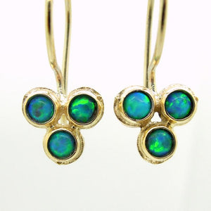 Hadar Designers 9k Yellow Gold Blue Opal Drop Earrings Handmade Art (I e117)
