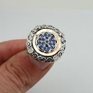 Hadar Designers Sapphire CZ Ring 9k Yellow Gold 925 Silver Handmade 7,8,9,10 (MS