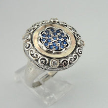 Load image into Gallery viewer, Hadar Designers Sapphire CZ Ring 9k Yellow Gold 925 Silver Handmade 7,8,9,10 (MS