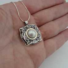 Load image into Gallery viewer, Hadar Designers 9k Yellow Gold Sterling Silver Pearl Pendant Handmade (ms 1214)