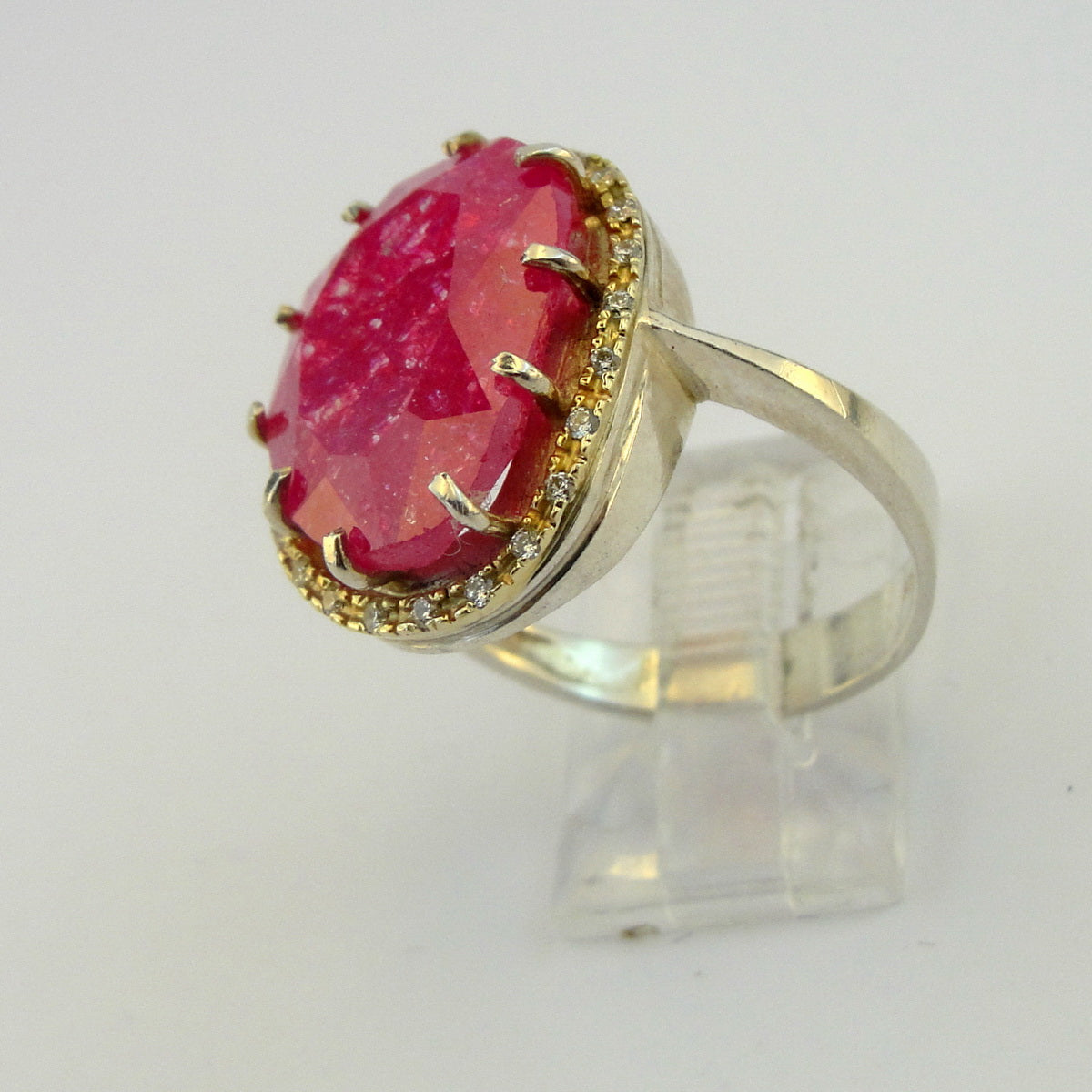 Hadar Designers Ruby zircon Ring 9k Yellow Gold Sterling Silver 8.5 (ms 1430)Y