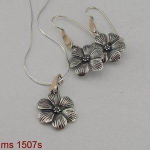 Hadar Designers Floral Pendant Earrings Set yellow Gold 925 Silver (MS 1507)py