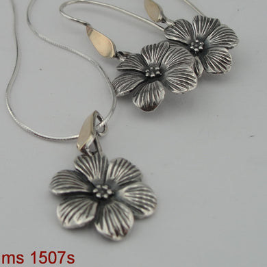 Hadar Designers Floral Pendant Earrings Set yellow Gold 925 Silver (MS 1507)py