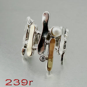 Hadar Designers 9k Yellow Gold 925 Silver Pearl Zircon Ring 6,7,8,9 Handmade (Ms