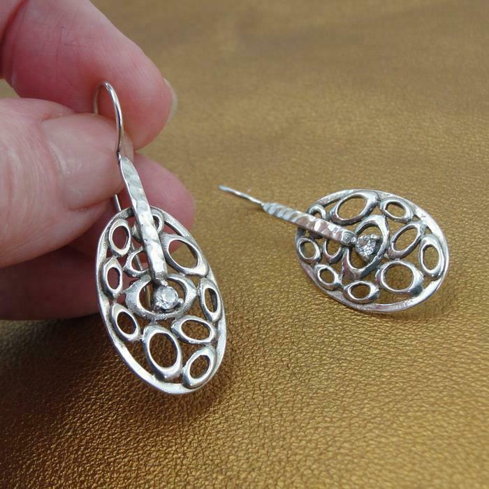 Hadar Designers 925 Sterling Silver Zircon Earrings Great Modern Handmade (MS) Y