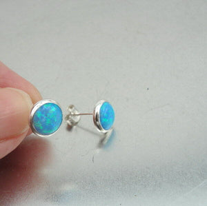 Hadar Designer Handmade 8mm mosaic Opal Sterling Silver Stud Earrings (V) Gift