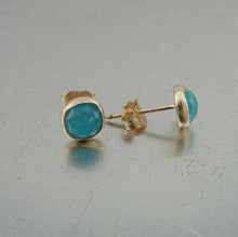 Load image into Gallery viewer, Hadar Designer  14k Yellow Gold Fil Stud Earrings Blue Ocean Q Handmade (v) Y