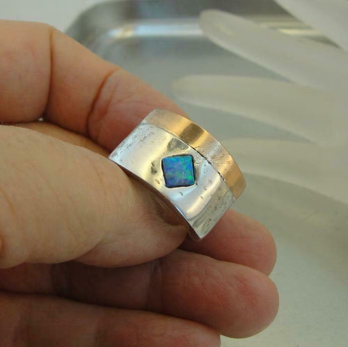 Hadar Designers 9k Rose Gold sterling Silver Blue Opal Ring 7.5,8 Handmade (DK)y