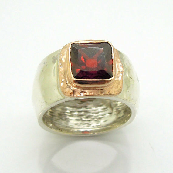 Hadar Designers 9k Gold Sterling Silver Garnet Ring 6,7,8,9,9.5 Handmade (I r80)