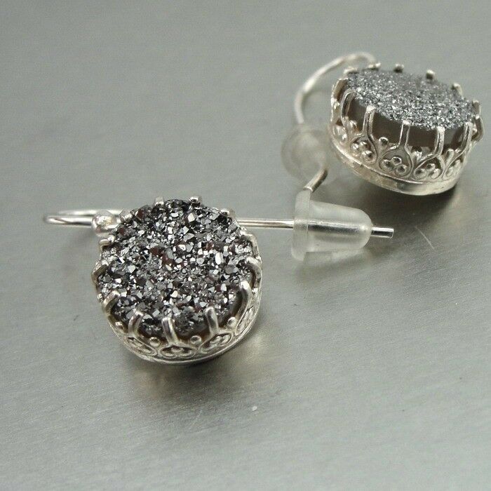 Hadar Designers Israel Dashing Sterling Silver Druzy Agate Earrings (I e373sil)