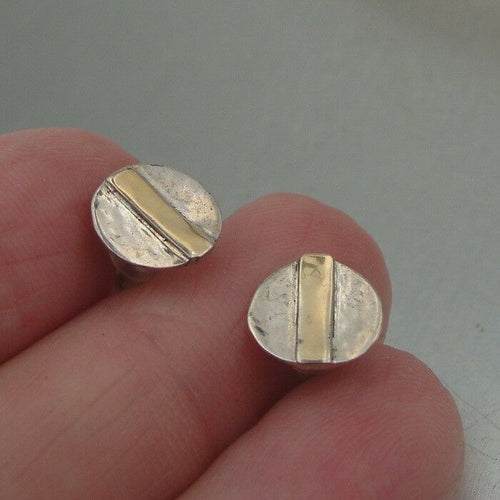 Hadar Designers 9k  Gold Sterling Silver Round Stud Earrings Handmade (I e480)