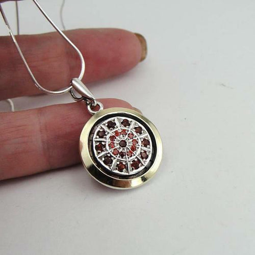 Hadar Designers Handmade 9k Yellow Gold 925 Silver Red Garnet Zircon Pendant (MS