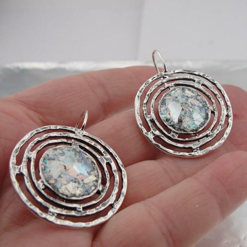 Hadar Designers Roman Glass Earrings Handmade 925 Sterling Silver (as 432106)