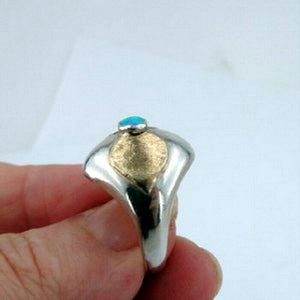 Hadar Designers Blue Opal Heart Ring 7,7.5 Handmade 9k Yellow Gold 925 Silver