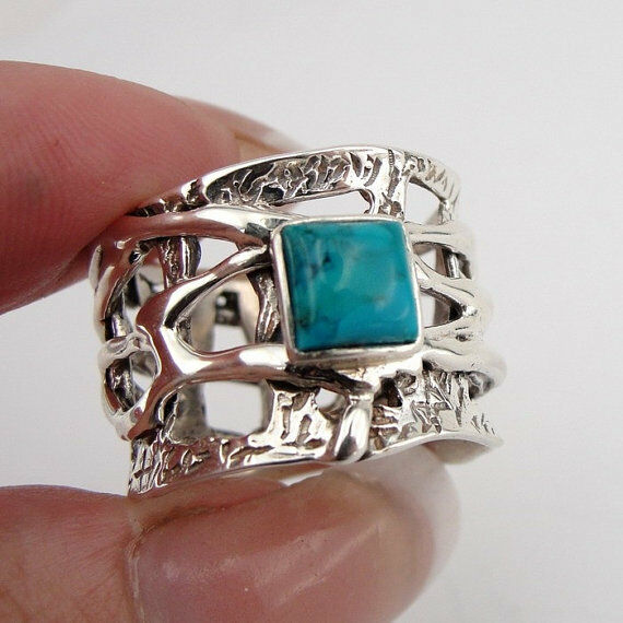 Hadar Designers Handmade 925 Sterling Silver Turquoise Ring 6,7,8,9,10 (S