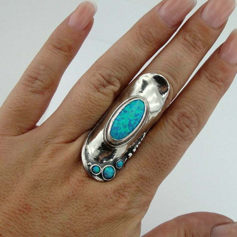 Hadar Designers Handmade 925 Sterling Silver Blue Opal Ring size 7,8,9,10(H 105b