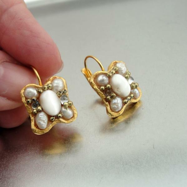 Hadar Designers NEW Handmade High Fashion 24k Yellow Gold Pl Pearl Earrings (as)