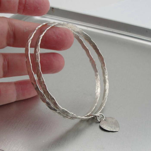 Hadar Designers Handmade 925 Sterling Silver Heart Bangle Bracelets (H)