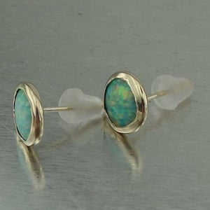 Hadar Designer Handmade 9k Gold 8mm Round Blue Opal Stud Earrings (I e